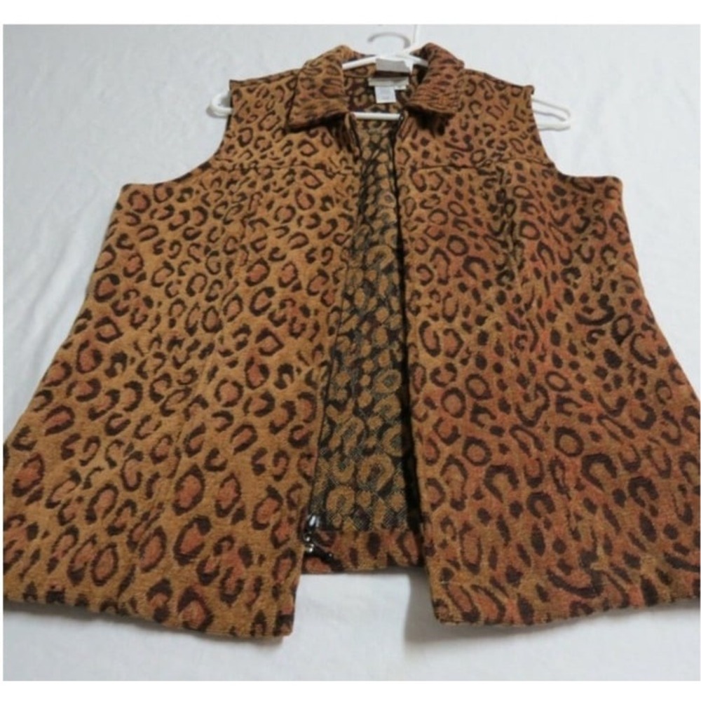 Cold Water Creek leopard vintage zip up vest‎ M
